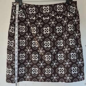 LOFT Chocolate and Cream Floral Pencil Skirt